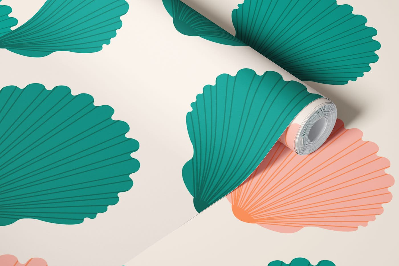 Green Peach Shells Pattern wallpaper roll