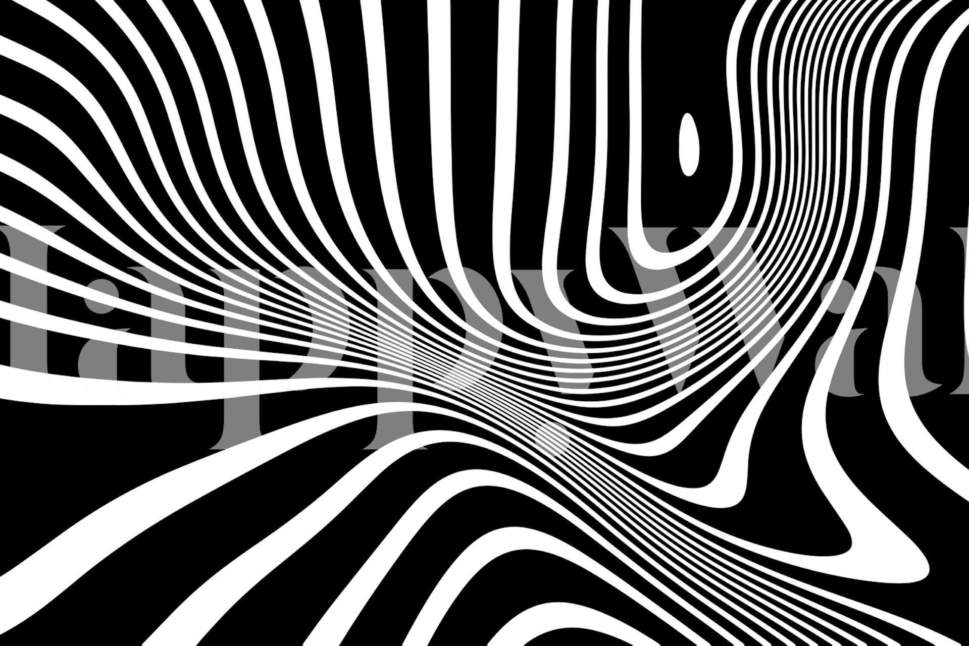 Retro black and white op-art wallpaper in a room