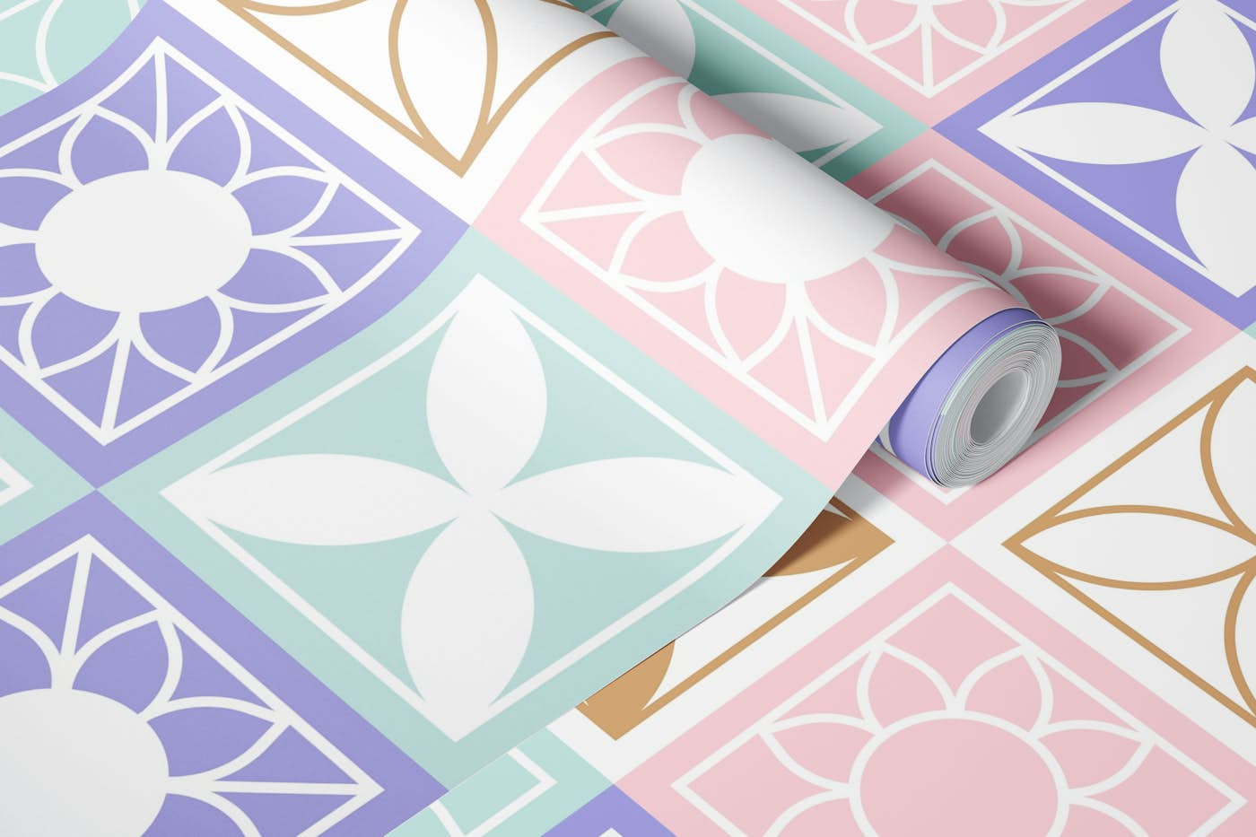 Soft Pastel Floral Mosaic Pattern wallpaper roll