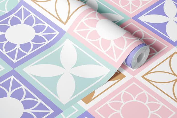 Soft Pastel Floral Mosaic Patternwallpaper roll