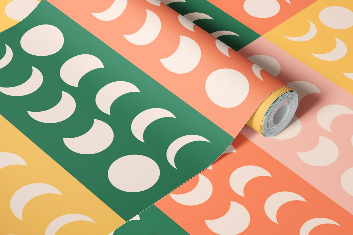 Moon Phases Colorblock Pattern wallpaper roll