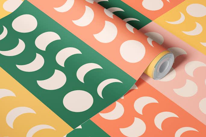 Moon Phases Colorblock Patternwallpaper roll