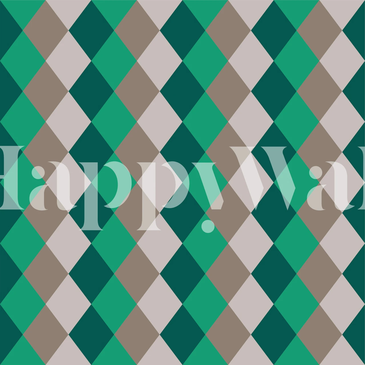 Geometrisches Diamantmuster in Grün und Beige für stilvolle Wanddekoration