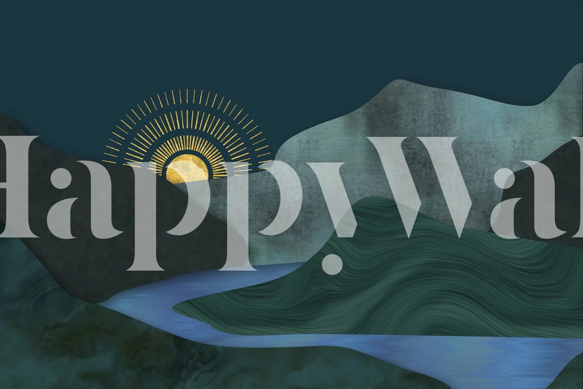 Golden sunrise over emerald hills with waves in blue wallpaper