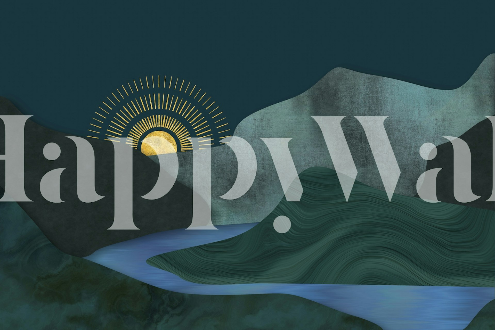 Kunstnerisk skildring av bølgende åser under en gylden soloppgang med et smaragdgrønt landskap.