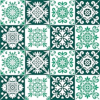 Spanish tile in jungle and emerald wallpaper