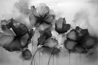 Moody Ink Flowers Grey Black wallpaper