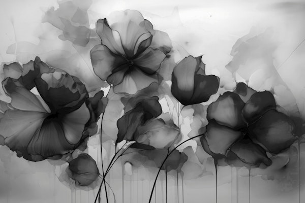 Moody Ink Flowers Grey Black
