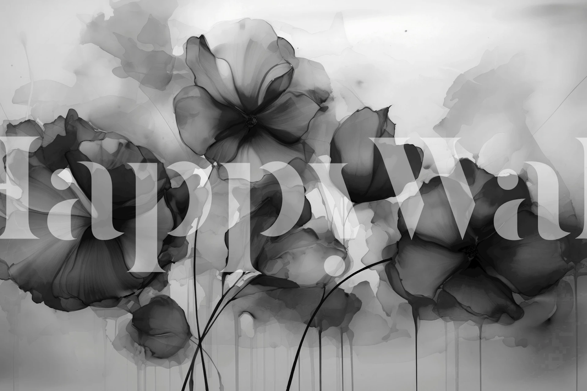 Moody Ink Flowers Grey Black tapet i ett rum