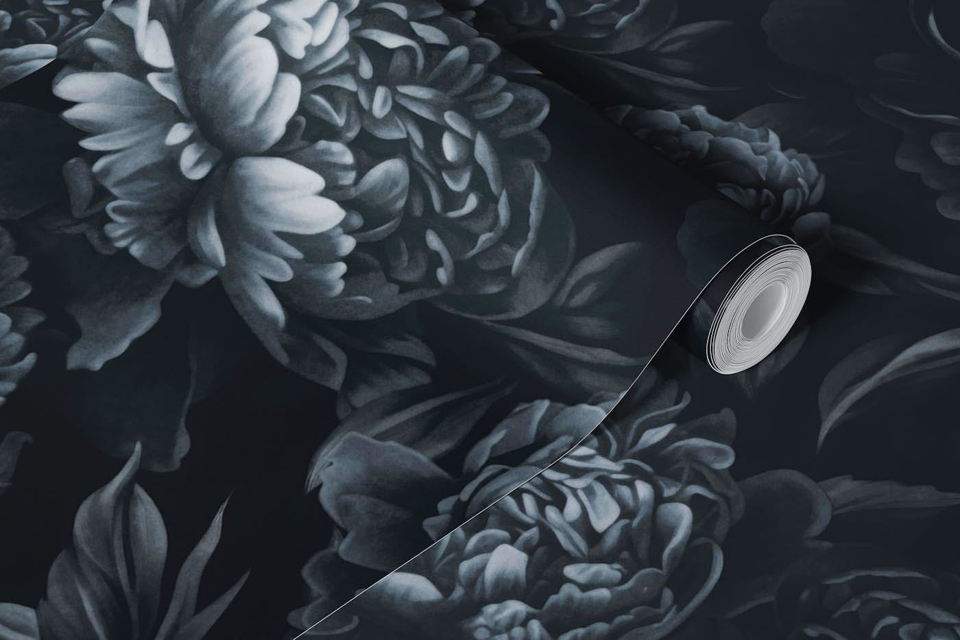 Moody Baroque Velveteen Flowers Grey wallpaper roll