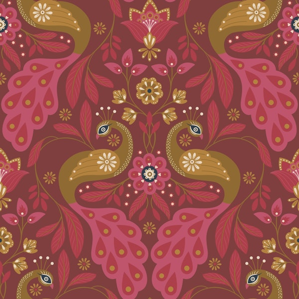 Majestic Peacocks, Red, Large