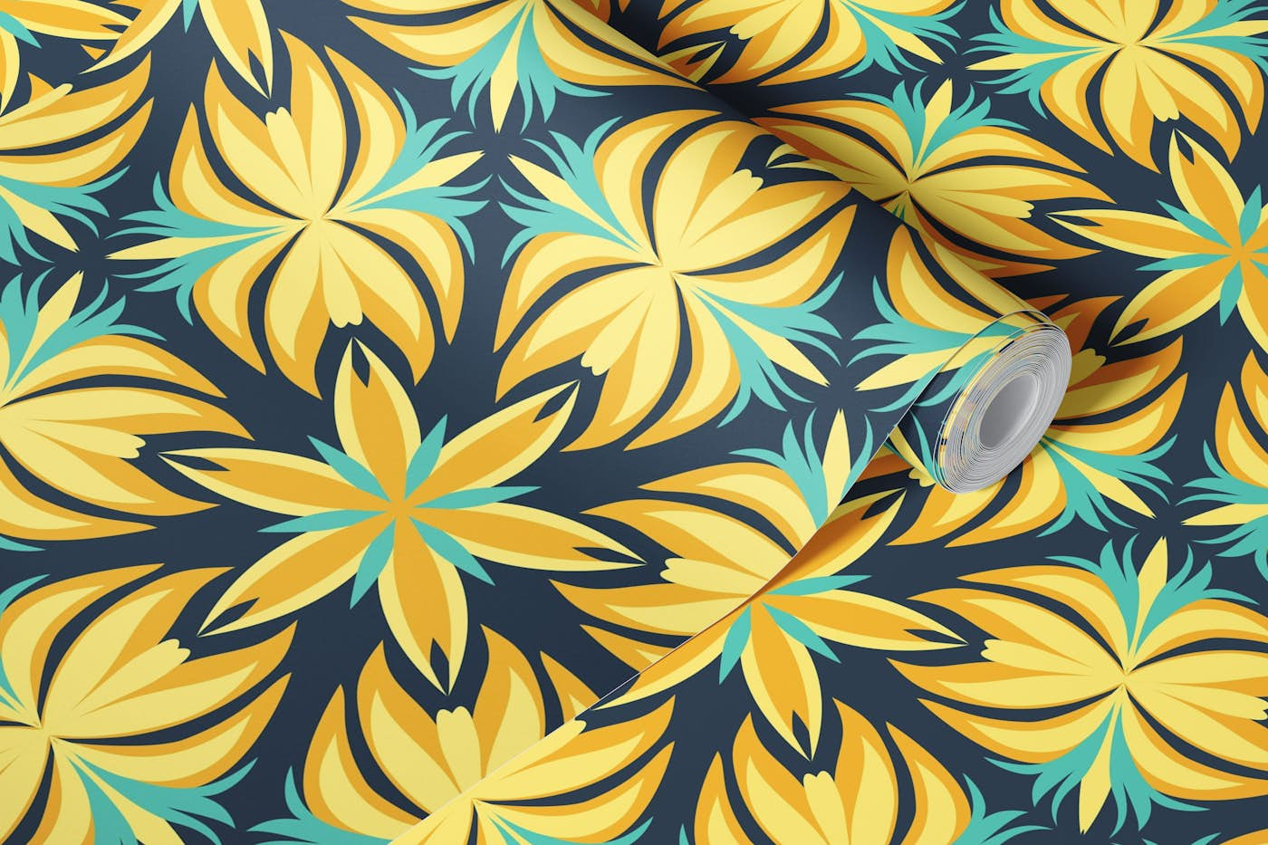 Yellow and blue kaleidoscope wallpaper roll