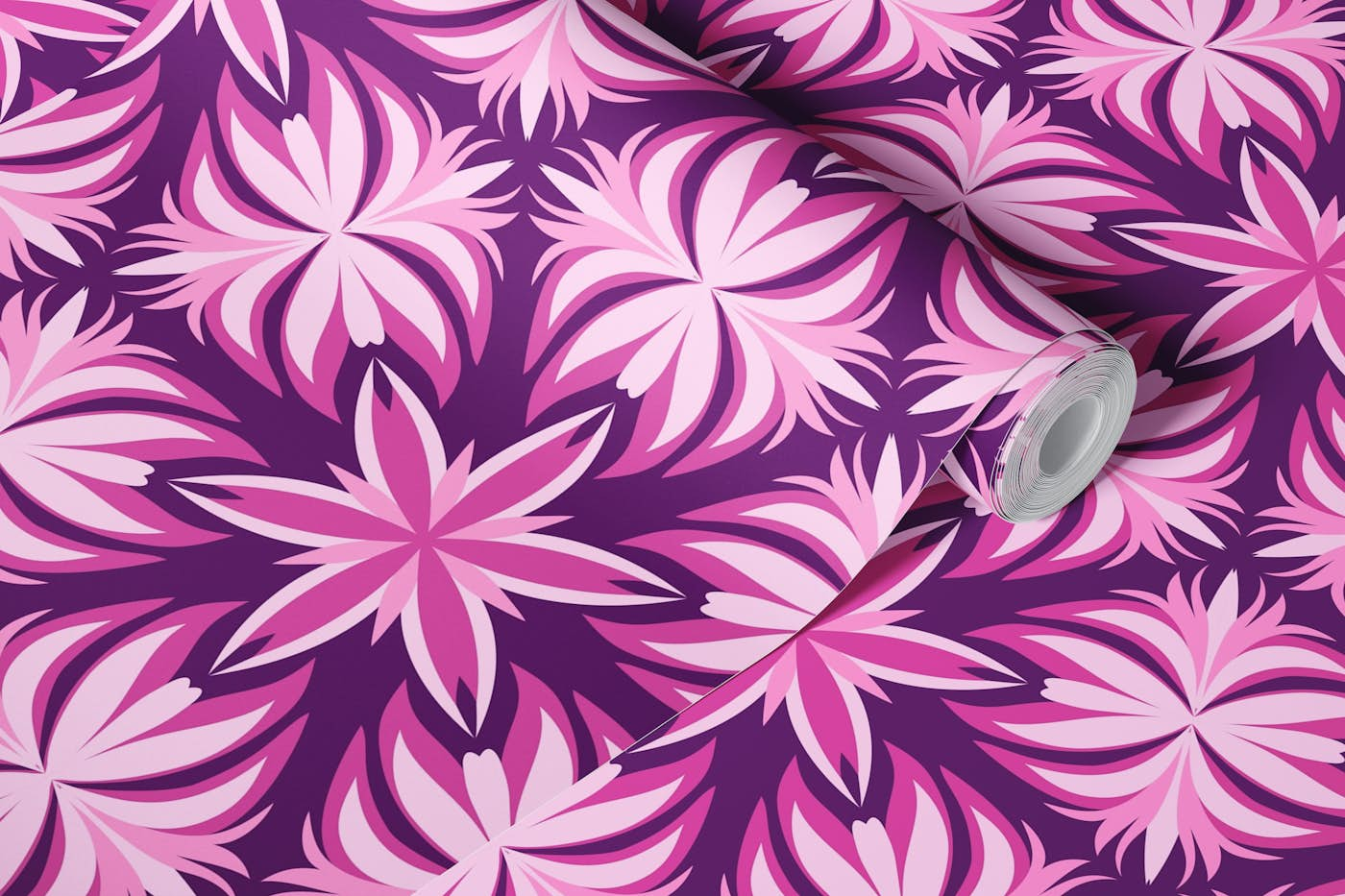 Magenta and pink kaleidoscope wallpaper roll