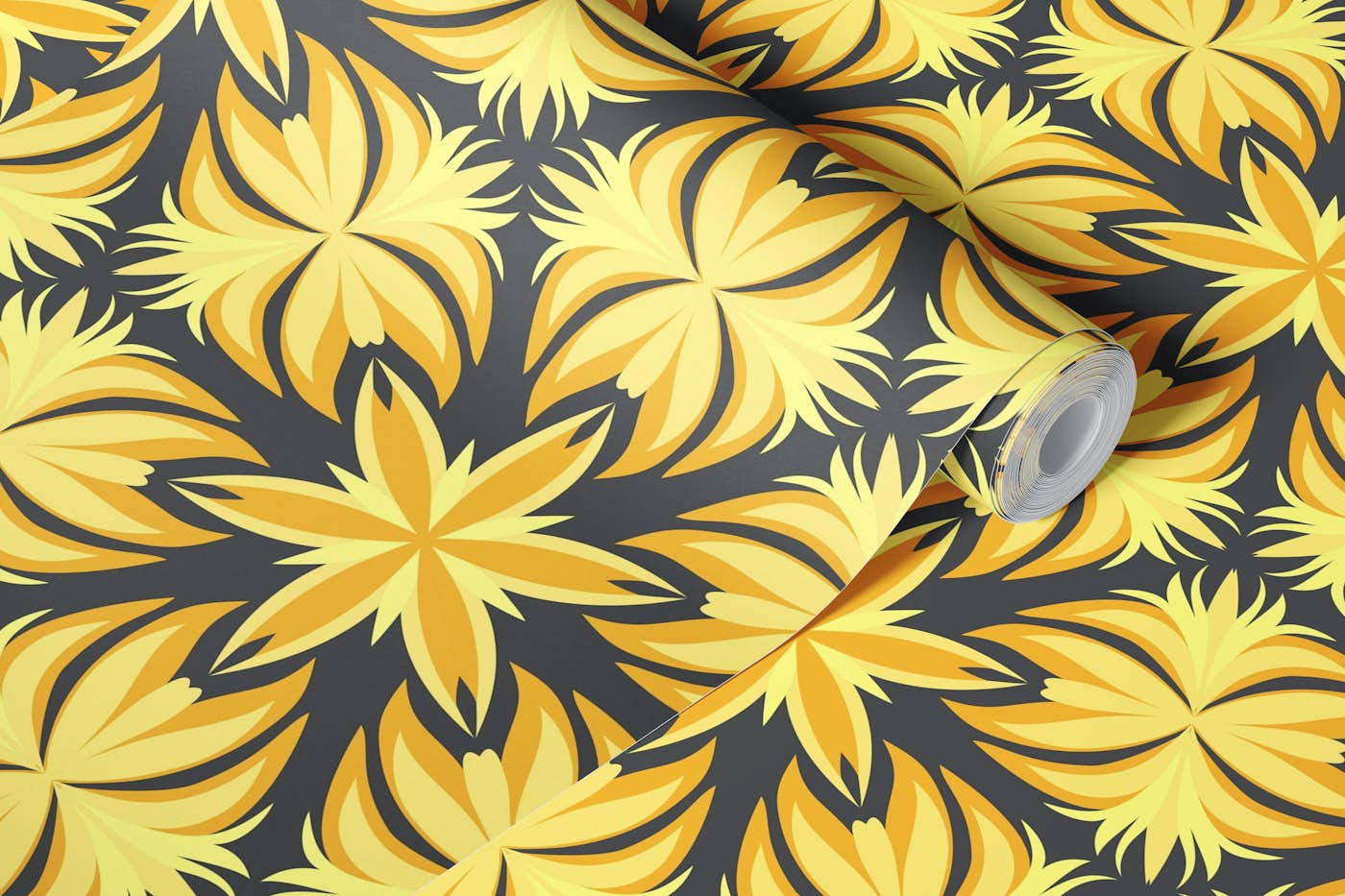 Yellow and gray kaleidoscope wallpaper roll