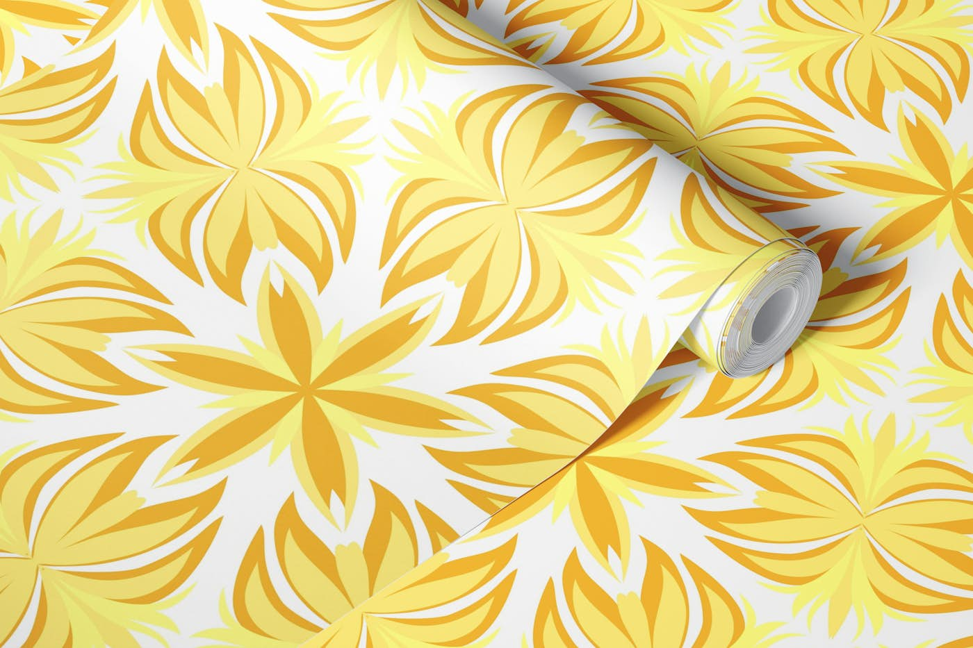 Yellow and white kaleidoscope wallpaper roll