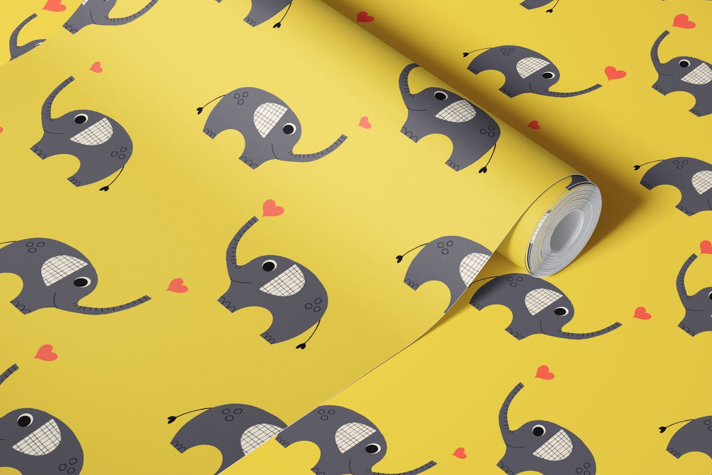 Elephant With Heart Jungle Yellow wallpaper roll