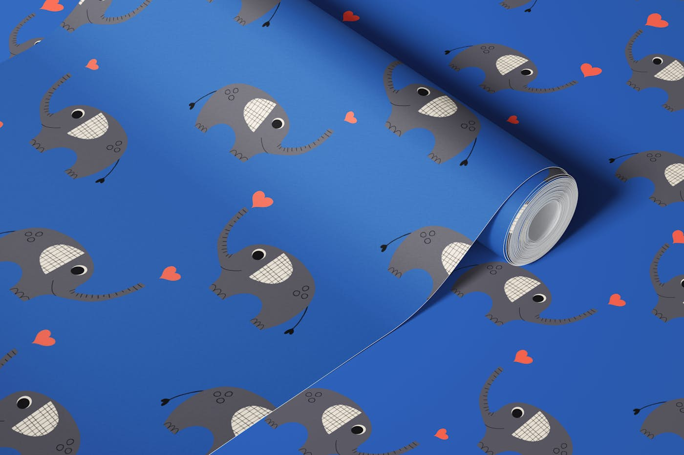 Elephant With Heart Jungle Blue wallpaper roll