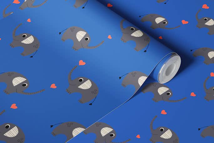 Elephant With Heart Jungle Bluewallpaper roll