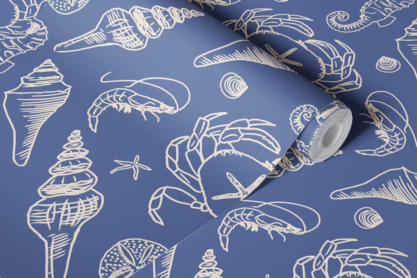 Damask Ocean Nautical Coastal Serenity Blue wallpaper roll