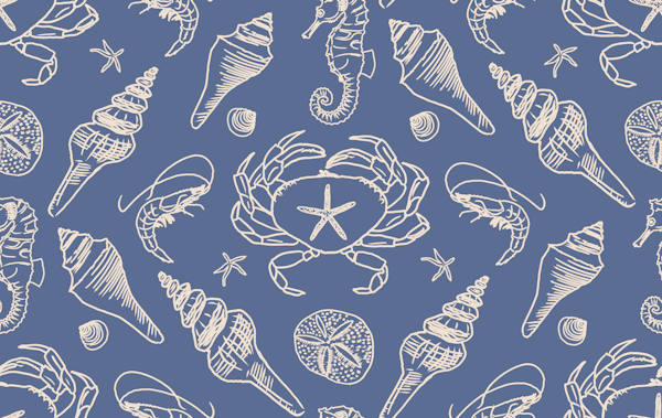 Damask Ocean Nautical Coastal Serenity Blue