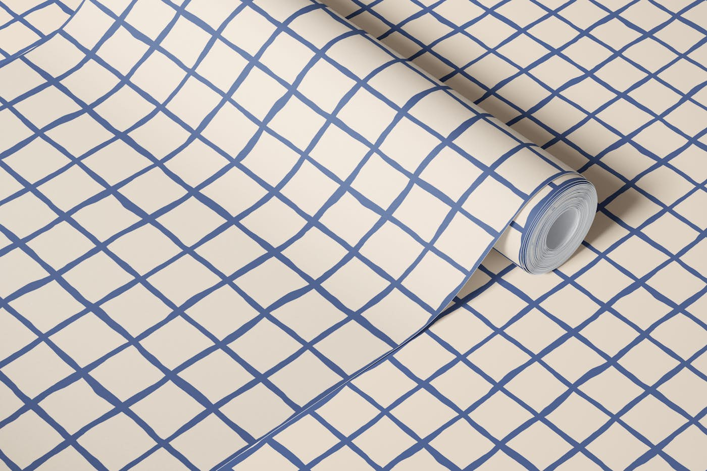 Checkers Grid Ocean Nautical Coastal Ivory wallpaper roll