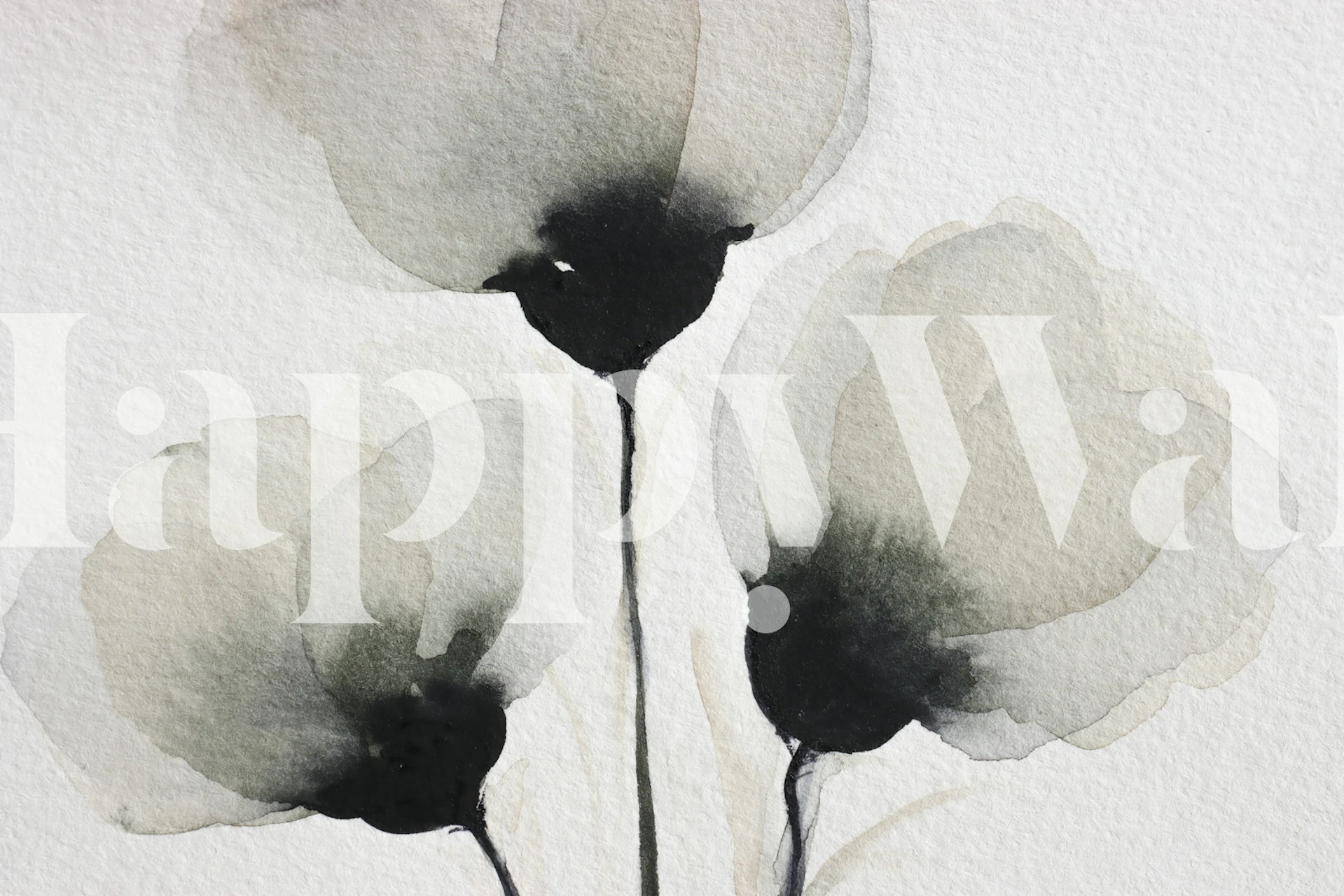 Umjetničko cvijeće u tonovima sive i bijeli zidni mural