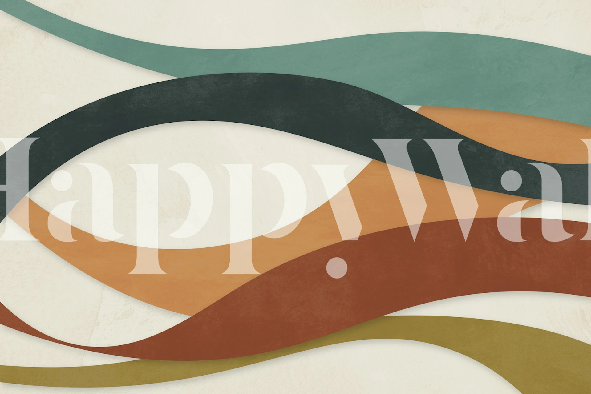 Abstract flowing lines in teal, green, orange, and brown wallpaper
