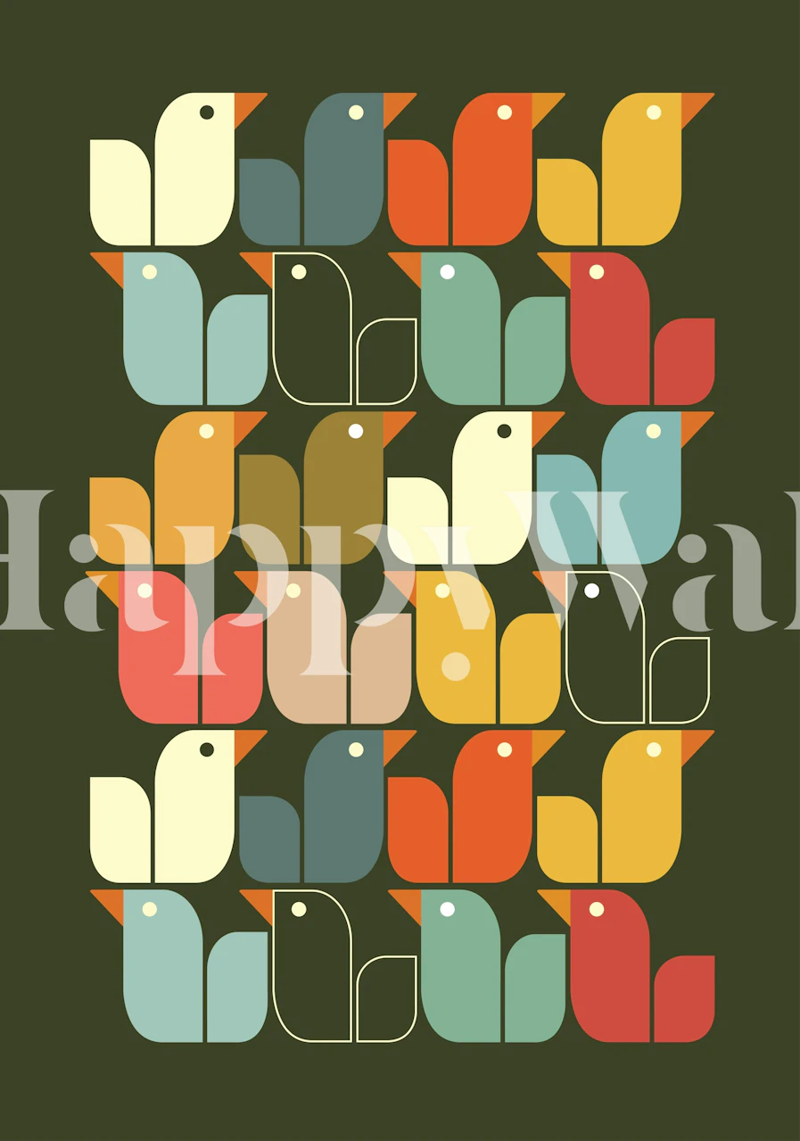 Colorful retro ducks wallpaper in a room