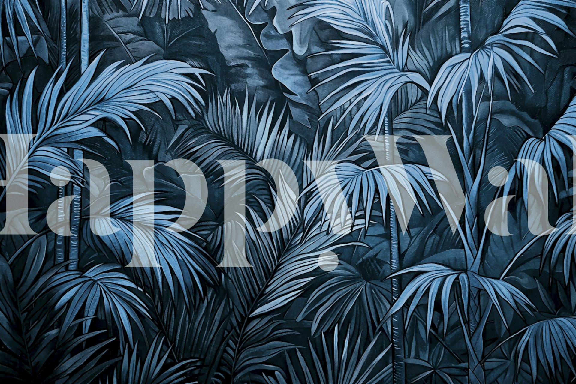 Ταπετσαρία τροπικών φύλλων σε αποχρώσεις νυχτερινού μπλε
