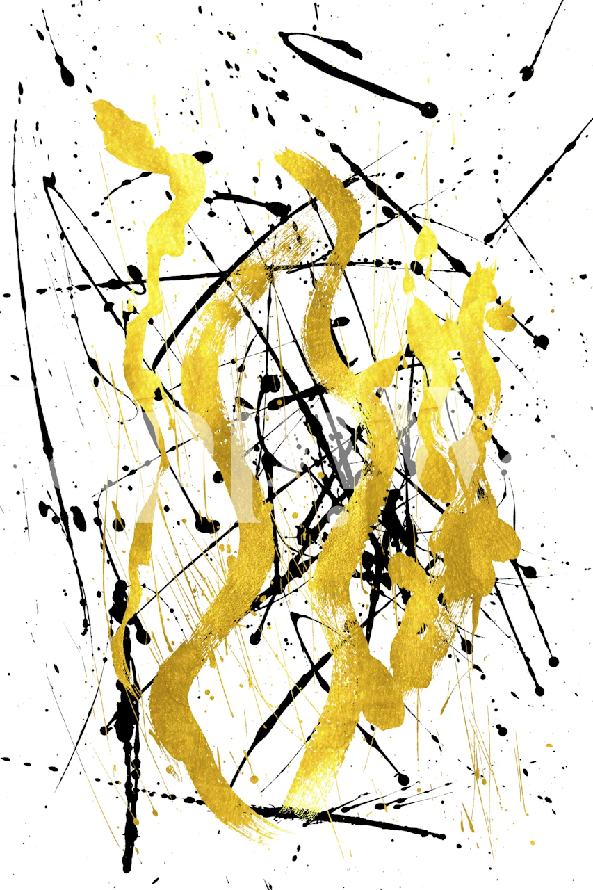 Black and Gold Abstract Strokes Tapete in einem Zimmer