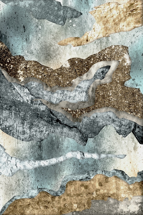 Blue and Copper Rocky Abstract Shapes