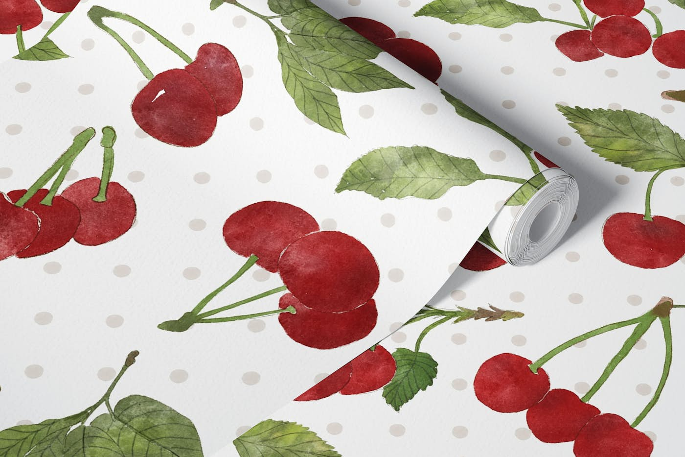 Red Watercolor Cherries 3 wallpaper roll