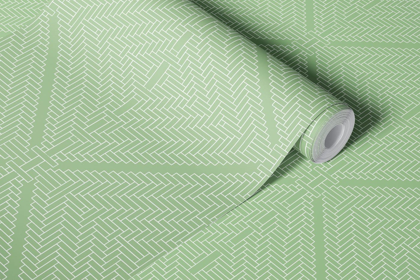 Rattan Tiles Sage Green wallpaper roll