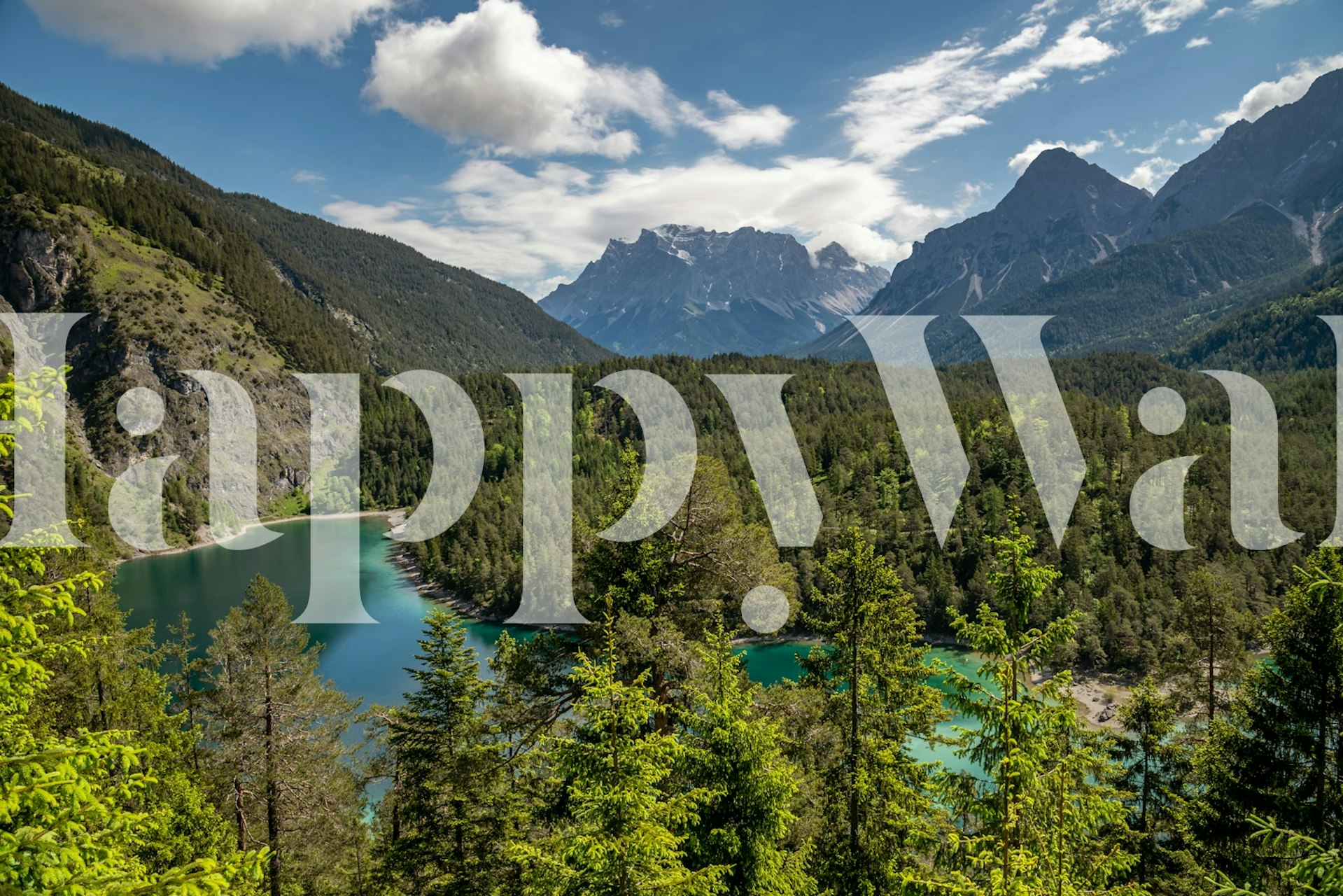 Alpine landscape wallpaper in a room setting