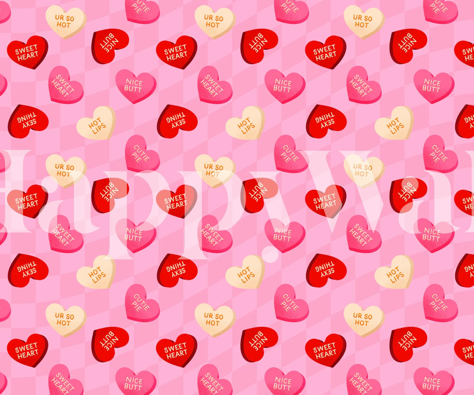 Colorful candy-themed wallpaper in a room