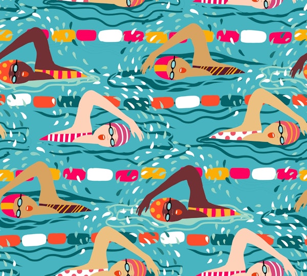 swimmers blue pool lanes