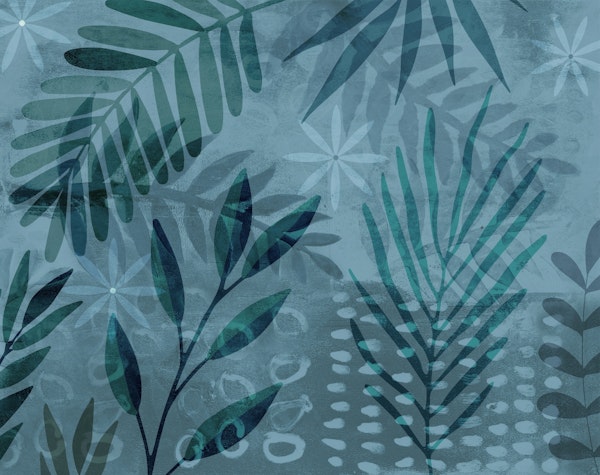 Palm Leaf Collage Mix Turquoise Teal