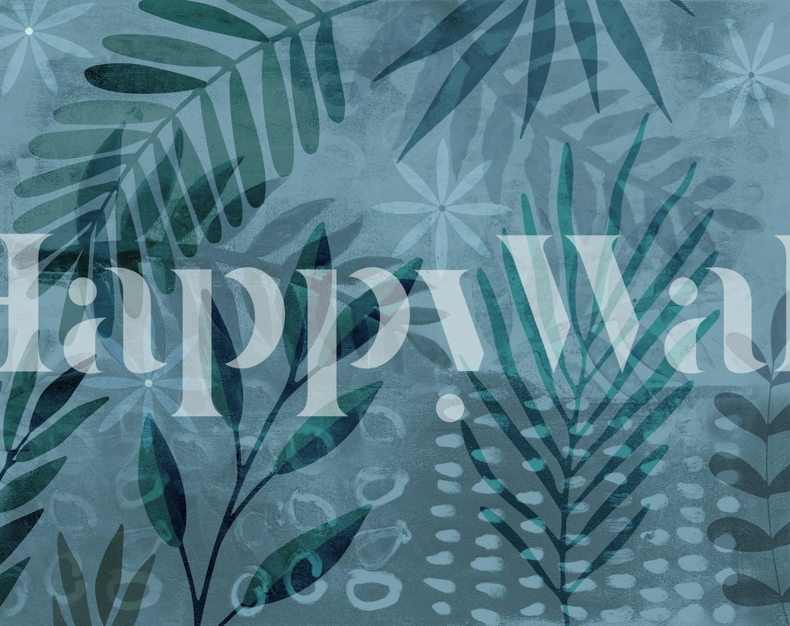 Tapeta Palm Leaf Collage Mix Turquoise Teal v pokoji