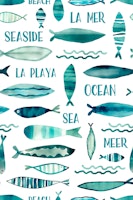 Whimsy Watercolor Fish Summer Fun Teal ταπετσαρία