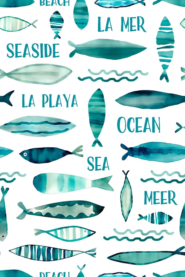 Whimsy Watercolor Fish Summer Fun Teal