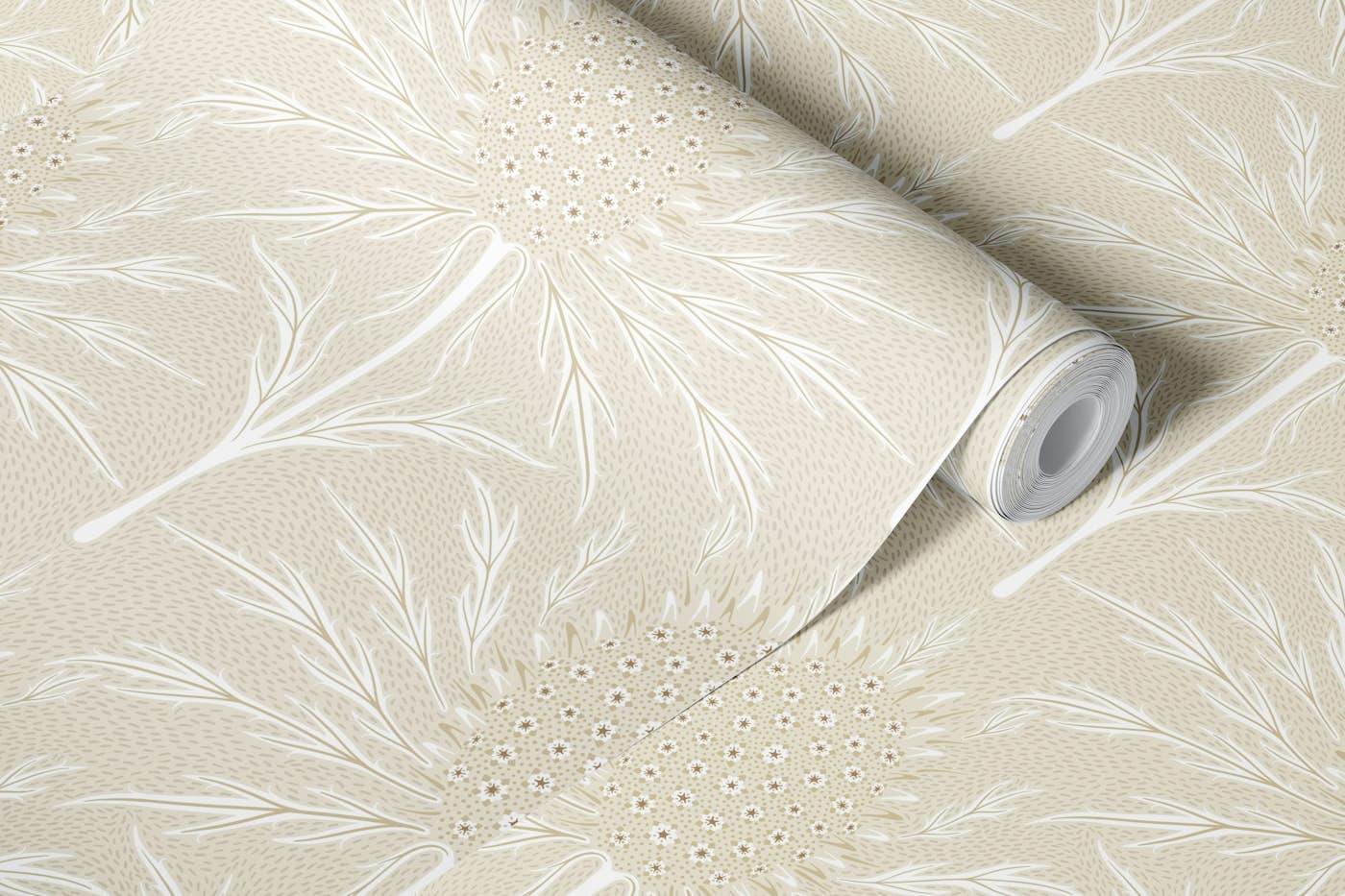 Thistle beige white wallpaper roll