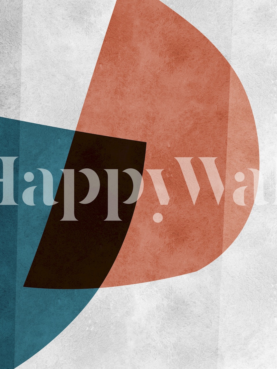 Geometric shapes in blue, terracotta, and black on a textured background wallpaper