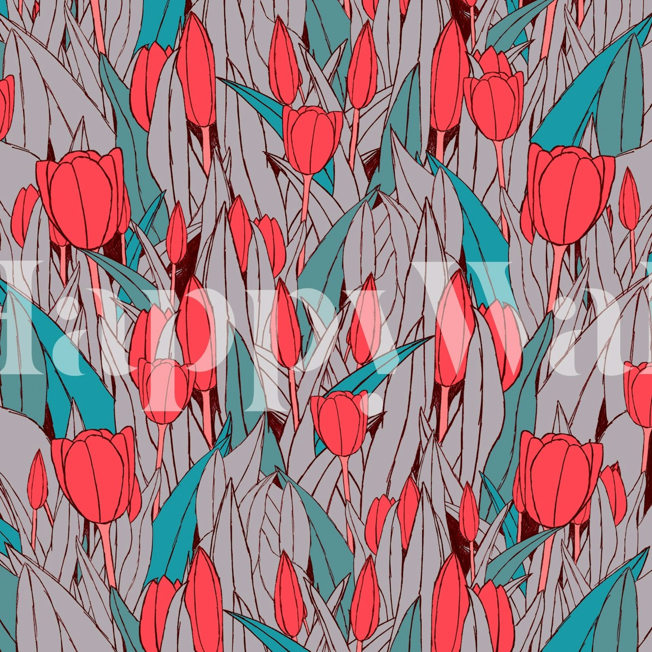 Red tulip wallpaper vist i et rom