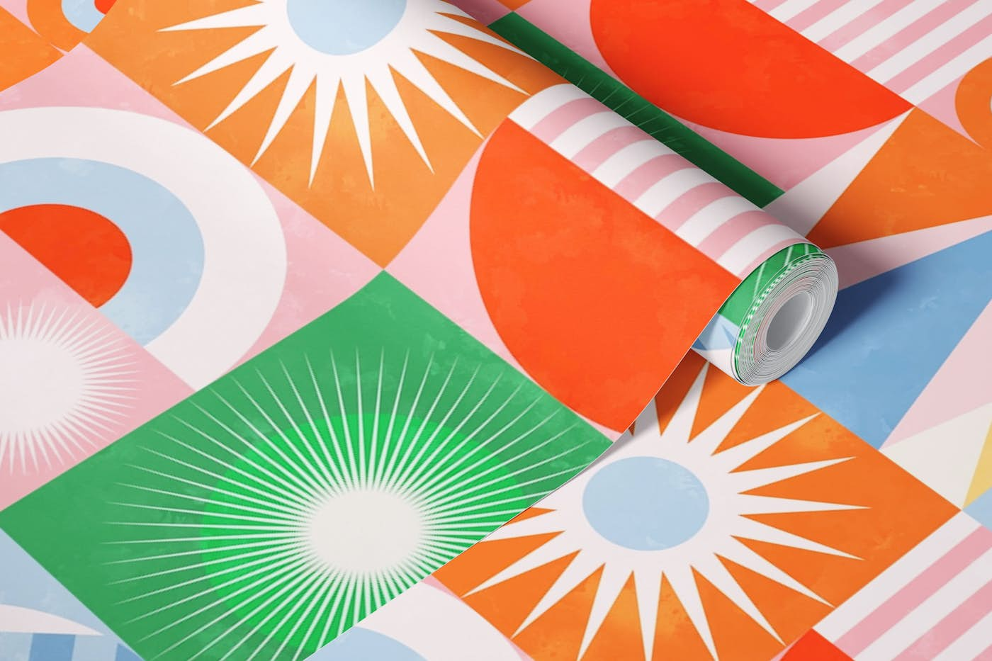 Bright Pastel Bauhaus Geo Shapes Party Mod 1 wallpaper roll