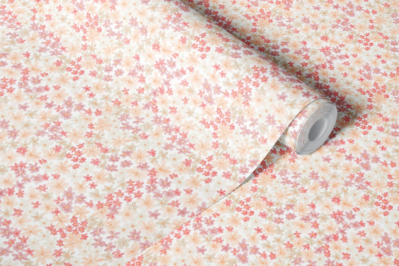 Cute ditsy peach fuzz floral wallpaper roll