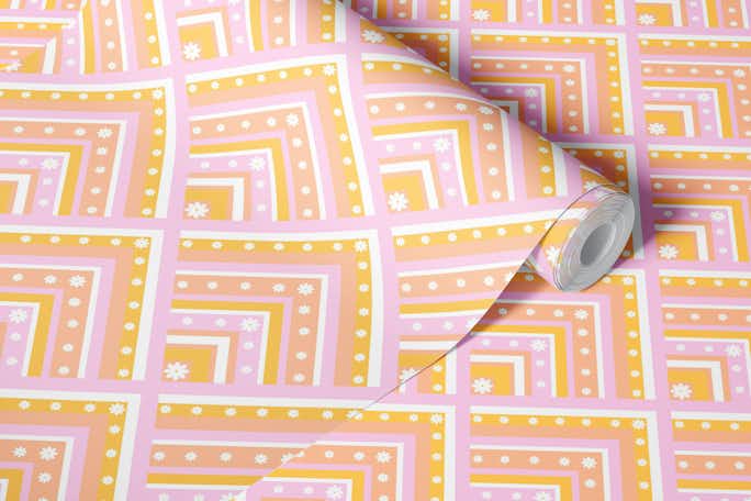 Geometric pink and peach fuzzwallpaper roll