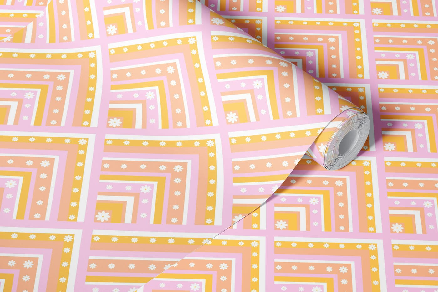 Geometric pink and peach fuzz wallpaper roll