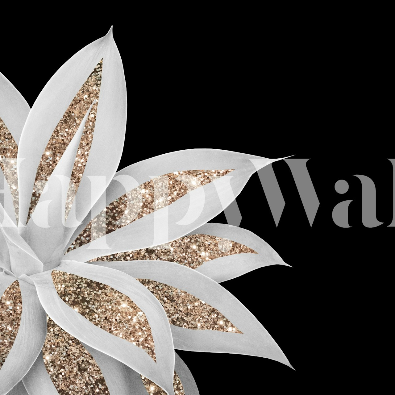 Agave plant with glitter details on a dark background wall mural