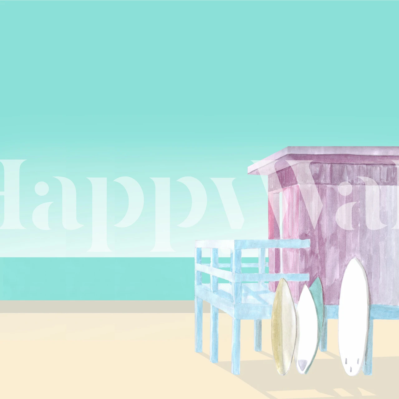 Surfshack tapetdesign i ett rum