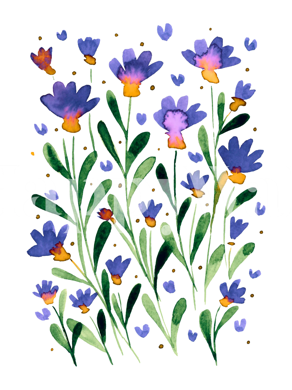 Violet forget-me-not flowers with green leaves botanical wallpaper